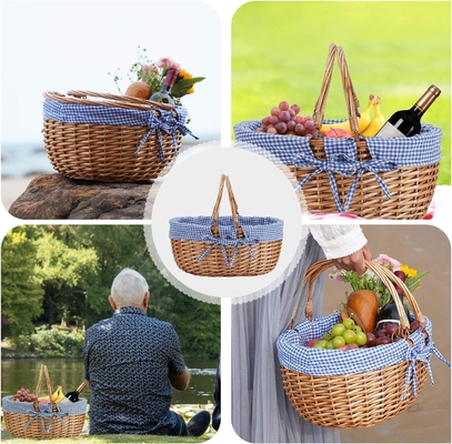 G GOOD GAIN Cestino da picnic di vucca con maniglie pieghevoli doppie, cesto da picnic Willow, cesto di Pasqua tessuto a mano naturale,