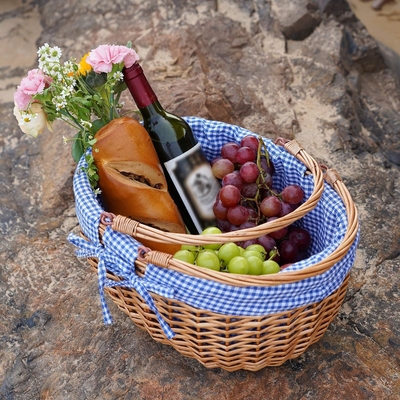 G GOOD GAIN Cestino da picnic di vucca con maniglie pieghevoli doppie, cesto da picnic Willow, cesto di Pasqua tessuto a mano naturale,