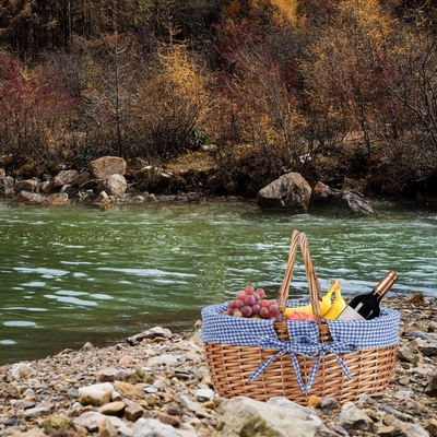 G GOOD GAIN Cestino da picnic di vucca con maniglie pieghevoli doppie, cesto da picnic Willow, cesto di Pasqua tessuto a mano naturale,