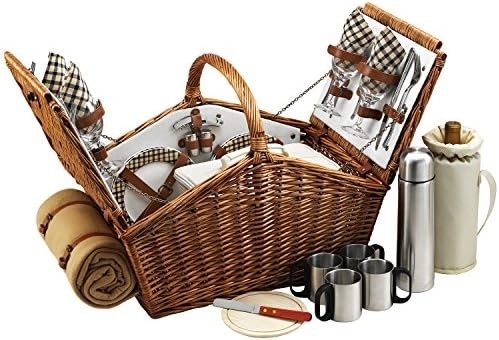Picnic all'Ascot Huntsman, cesto da picnic in stile inglese, con servizio per 4 persone, set da caffè e coperta.