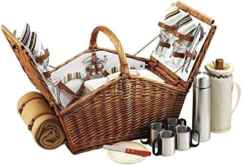 Picnic all'Ascot Huntsman, cesto da picnic in stile inglese, con servizio per 4 persone, set da caffè e coperta.