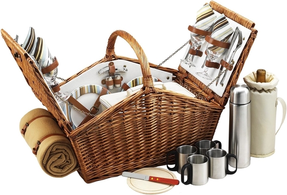 Picnic all'Ascot Huntsman, cesto da picnic in stile inglese, con servizio per 4 persone, set da caffè e coperta.