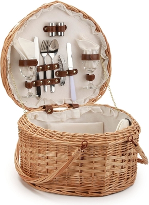 Cesto da picnic per 2 picnic a forma di cuore vuoto tessuto di vucca di salice di legno, zaino con maniglia di copertura del coperchio