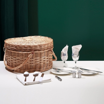 Cesto da picnic per 2 picnic a forma di cuore vuoto tessuto di vucca di salice di legno, zaino con maniglia di copertura del coperchio