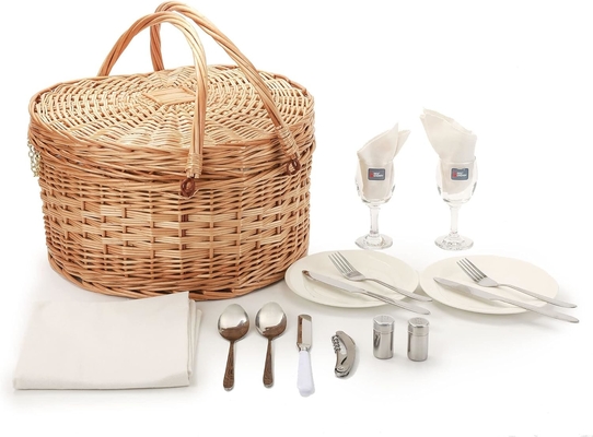 Cesto da picnic per 2 picnic a forma di cuore vuoto tessuto di vucca di salice di legno, zaino con maniglia di copertura del coperchio