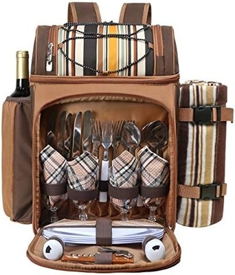 Hap Tim Picnic Backpack Cooler per 4 persone con borsa isolante impermeabile, porta vini, coperta di velluto,