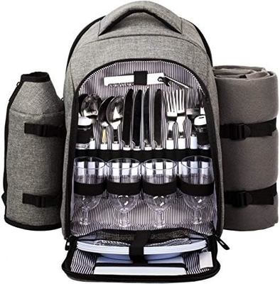Hap Tim Picnic Backpack Cooler per 4 persone con borsa isolante impermeabile, porta vini, coperta di velluto,