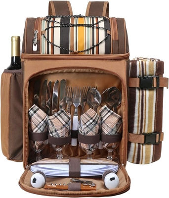 Hap Tim Picnic Backpack Cooler per 4 persone con borsa isolante impermeabile, porta vini, coperta di velluto,