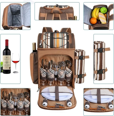 Hap Tim Picnic Backpack Cooler per 4 persone con borsa isolante impermeabile, porta vini, coperta di velluto,