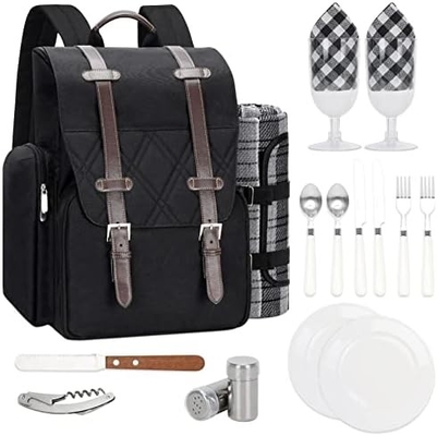 Zaino da picnic per 4 persone con grande borsa isolante per il raffreddamento, set di cestini da picnic con borsa per vino,