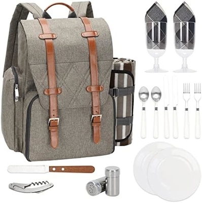 Zaino da picnic per 4 persone con grande borsa isolante per il raffreddamento, set di cestini da picnic con borsa per vino,