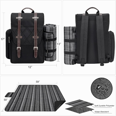 Zaino da picnic per 4 persone con grande borsa isolante per il raffreddamento, set di cestini da picnic con borsa per vino,