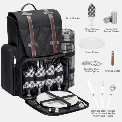 Zaino da picnic per 4 persone con grande borsa isolante per il raffreddamento, set di cestini da picnic con borsa per vino,