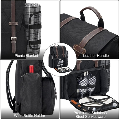 Zaino da picnic per 4 persone con grande borsa isolante per il raffreddamento, set di cestini da picnic con borsa per vino,