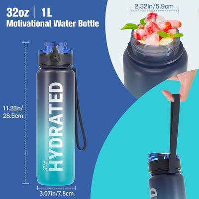 Bottiglia d'acqua sportiva motivazionale da 32 once con marcatore di orario - orari di bere - Tritano, senza BPA, a prova di perdite,