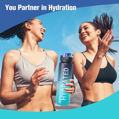 Bottiglia d'acqua sportiva motivazionale da 32 once con marcatore di orario - orari di bere - Tritano, senza BPA, a prova di perdite,
