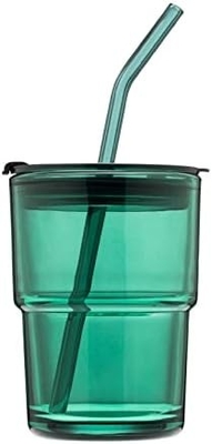 Vaso d'acqua da 400 ml, tazze con paglia e coperchio sigillato Portate per il caffè, il tè ghiacciato, vetro isolato a parete spessa