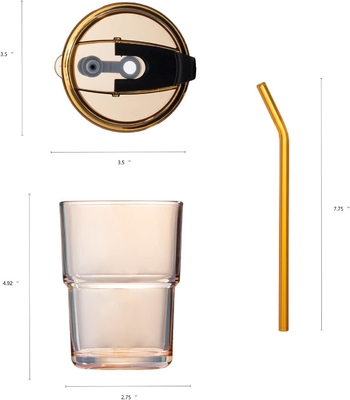 Vaso d'acqua da 400 ml, tazze con paglia e coperchio sigillato Portate per il caffè, il tè ghiacciato, vetro isolato a parete spessa