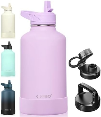 32 oz Bottiglia d'acqua isolata con paglia, bicchiere sportiva in acciaio inossidabile con 3 coperchi (paglia, becco e coperchio del manico)