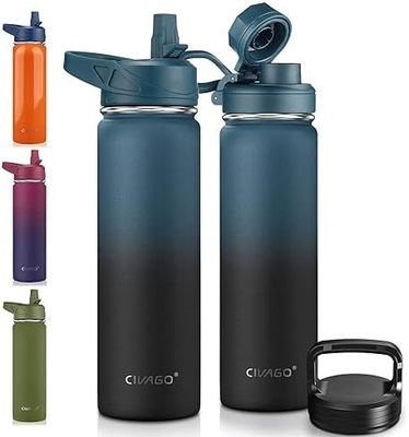 32 oz Bottiglia d'acqua isolata con paglia, bicchiere sportiva in acciaio inossidabile con 3 coperchi (paglia, becco e coperchio del manico)