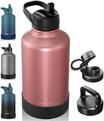 32 oz Bottiglia d'acqua isolata con paglia, bicchiere sportiva in acciaio inossidabile con 3 coperchi (paglia, becco e coperchio del manico)