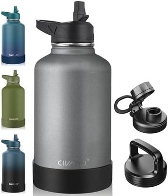 32 oz Bottiglia d'acqua isolata con paglia, bicchiere sportiva in acciaio inossidabile con 3 coperchi (paglia, becco e coperchio del manico)