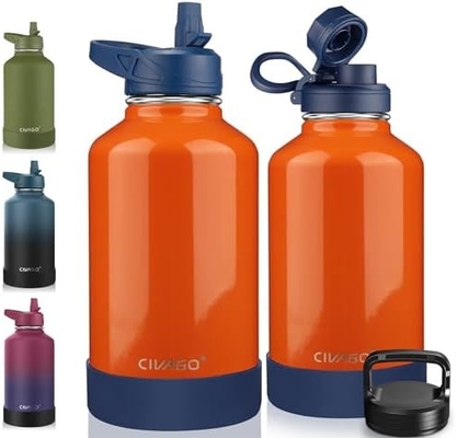 32 oz Bottiglia d'acqua isolata con paglia, bicchiere sportiva in acciaio inossidabile con 3 coperchi (paglia, becco e coperchio del manico)