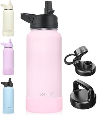 32 oz Bottiglia d'acqua isolata con paglia, bicchiere sportiva in acciaio inossidabile con 3 coperchi (paglia, becco e coperchio del manico)