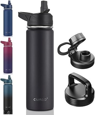 32 oz Bottiglia d'acqua isolata con paglia, bicchiere sportiva in acciaio inossidabile con 3 coperchi (paglia, becco e coperchio del manico)