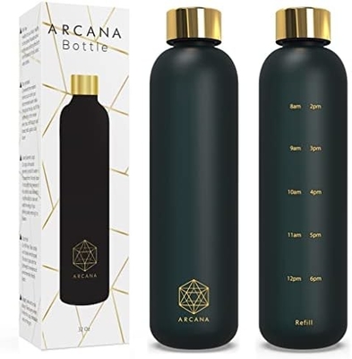 Bottiglia d'acqua ARCANA Arc con marcatore di orario - Bottiglie d'acqua motivazionali con orari di consumo - Plastica congelata priva di BPA