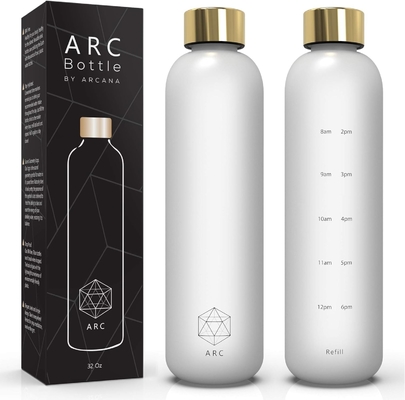 Bottiglia d'acqua ARCANA Arc con marcatore di orario - Bottiglie d'acqua motivazionali con orari di consumo - Plastica congelata priva di BPA