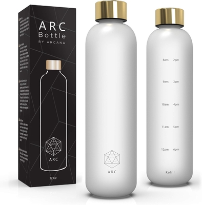 Bottiglia d'acqua ARCANA Arc con marcatore di orario - Bottiglie d'acqua motivazionali con orari di consumo - Plastica congelata priva di BPA