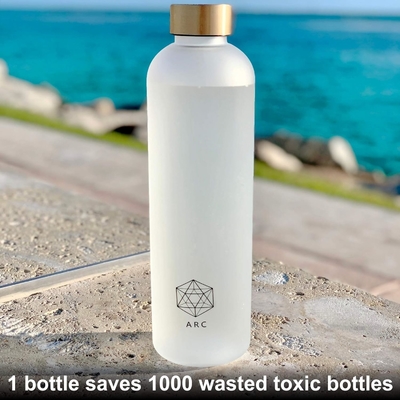 Bottiglia d'acqua ARCANA Arc con marcatore di orario - Bottiglie d'acqua motivazionali con orari di consumo - Plastica congelata priva di BPA