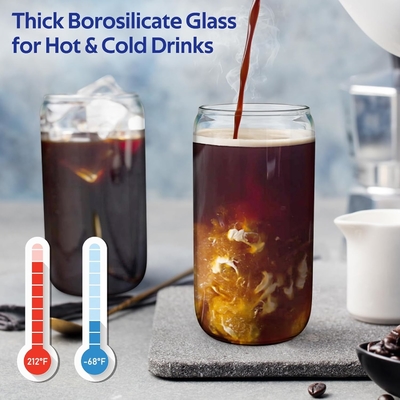 4 Set di tazze di vetro con coperchi e cannucce 16 once, Set di bicchieri da bere, Tazza di caffè ghiacciato con coperchi di bambù,