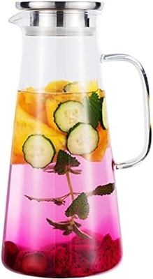 Boccone di vetro Karafu con coperchio, vaso di acqua resistente al calore da 68 oz per acqua calda/fredda, tè ghiacciato e bevande a base di succhi
