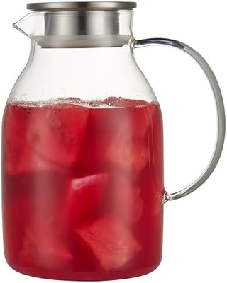 Boccone di vetro Karafu con coperchio, vaso di acqua resistente al calore da 68 oz per acqua calda/fredda, tè ghiacciato e bevande a base di succhi