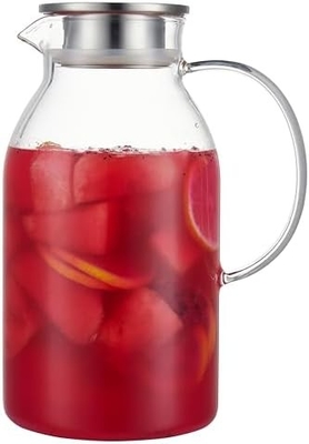 Boccone di vetro Karafu con coperchio, vaso di acqua resistente al calore da 68 oz per acqua calda/fredda, tè ghiacciato e bevande a base di succhi