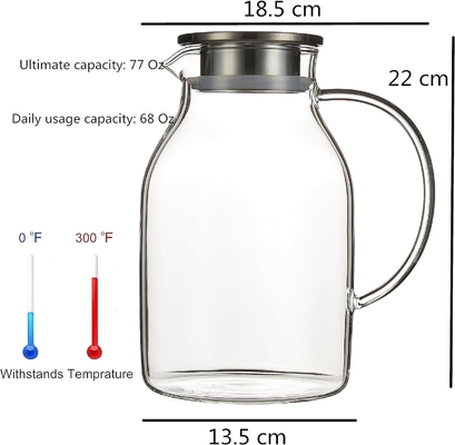 Boccone di vetro Karafu con coperchio, vaso di acqua resistente al calore da 68 oz per acqua calda/fredda, tè ghiacciato e bevande a base di succhi