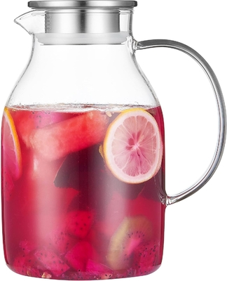 Boccone di vetro Karafu con coperchio, vaso di acqua resistente al calore da 68 oz per acqua calda/fredda, tè ghiacciato e bevande a base di succhi