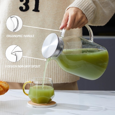 Boccone di vetro Karafu con coperchio, vaso di acqua resistente al calore da 68 oz per acqua calda/fredda, tè ghiacciato e bevande a base di succhi
