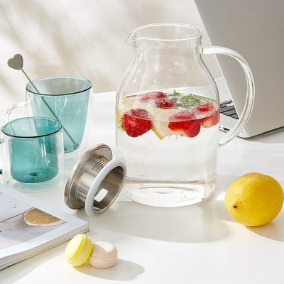 Boccone di vetro Karafu con coperchio, vaso di acqua resistente al calore da 68 oz per acqua calda/fredda, tè ghiacciato e bevande a base di succhi
