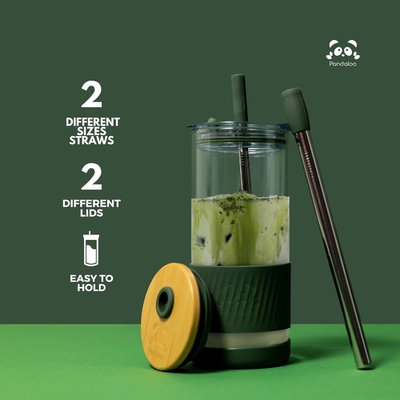 Tazze di vetro con coperchi e cannucce -20 Fl Oz- Tazza di caffè ghiacciato di dimensioni perfette - Tazza di frullato con bambù