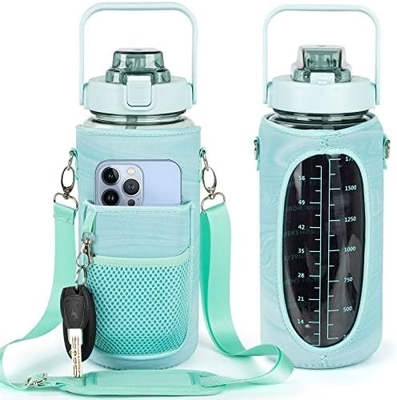 Bottiglia d'acqua da mezzo gallone con manica bottiglia d'acqua ispiratrice con paglia e timbro,