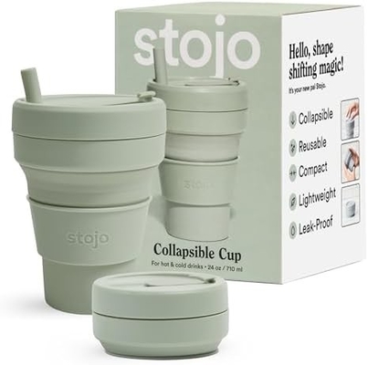 Coppa da viaggio pieghevole - Verde salvia, 12 oz / 355 ml - Proof-Leak Reusable To-Go Pocket Size Silicone Bottle