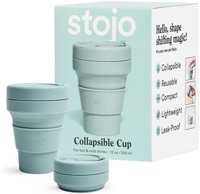 Coppa da viaggio pieghevole - Verde salvia, 12 oz / 355 ml - Proof-Leak Reusable To-Go Pocket Size Silicone Bottle