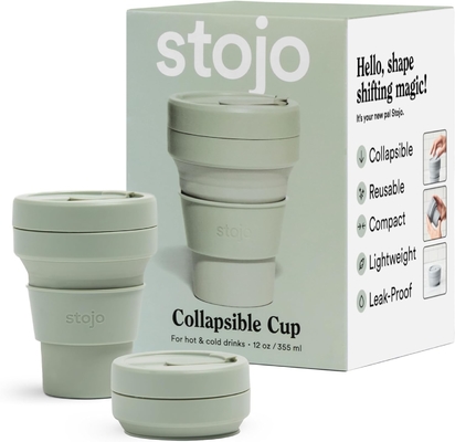Coppa da viaggio pieghevole - Verde salvia, 12 oz / 355 ml - Proof-Leak Reusable To-Go Pocket Size Silicone Bottle