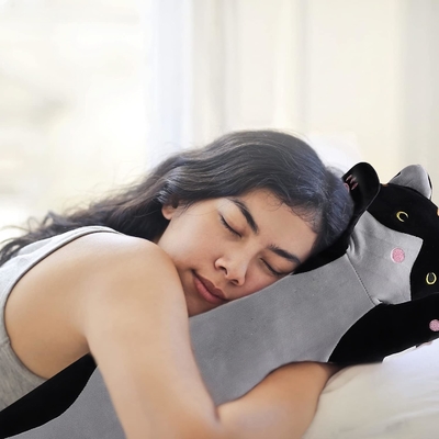 WUYU Dolce Bambola Gattina Carino Cartone animato Morbido Stuffato Gattino Cuscino Lungo Tiro Dormito Cuscino Bambola giocattolo regalo per bambini