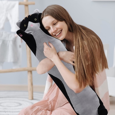 WUYU Dolce Bambola Gattina Carino Cartone animato Morbido Stuffato Gattino Cuscino Lungo Tiro Dormito Cuscino Bambola giocattolo regalo per bambini