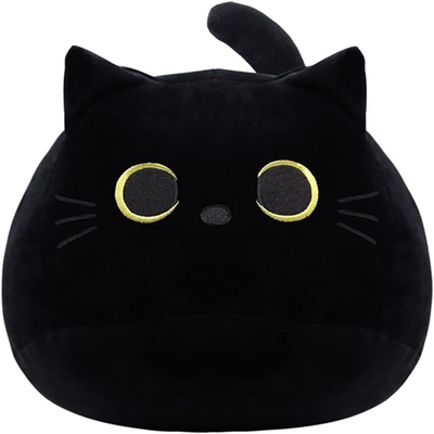 Giocattolo di peluche nero per gatti: cuscino per animali morbido e farcito, decorazione per divani per bambini, disegno a forma di gatto