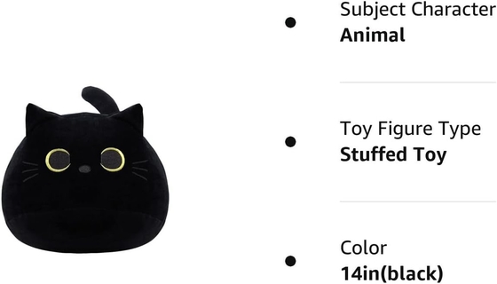 Giocattolo di peluche nero per gatti: cuscino per animali morbido e farcito, decorazione per divani per bambini, disegno a forma di gatto
